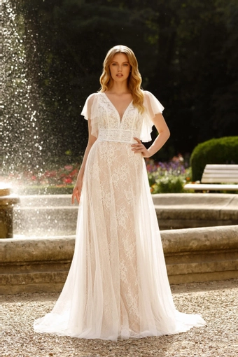 Angela Bianca 1080 Romantic Lace Wedding Dress with Plunging V